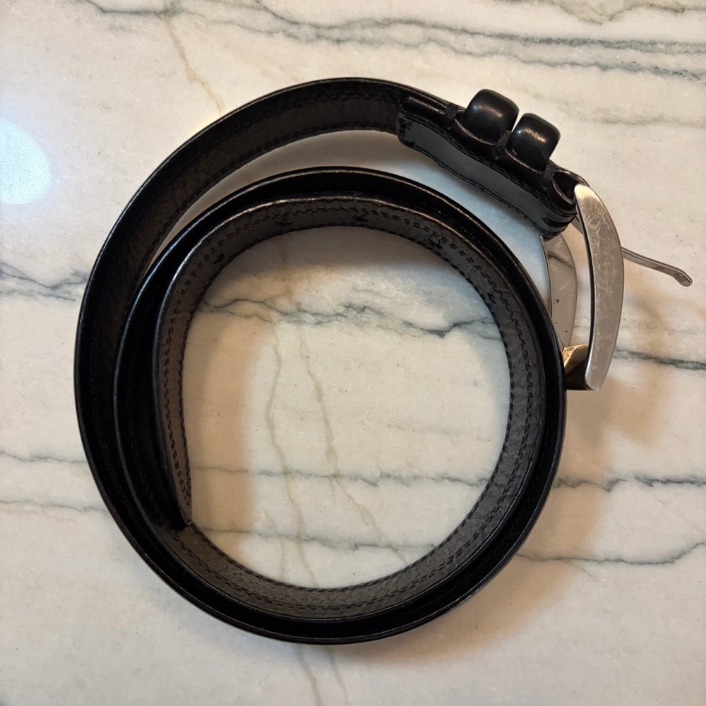 Dockers Black Leather Belt‎ Mens Size 36 Genuine Leather Classic Silver Buckle
